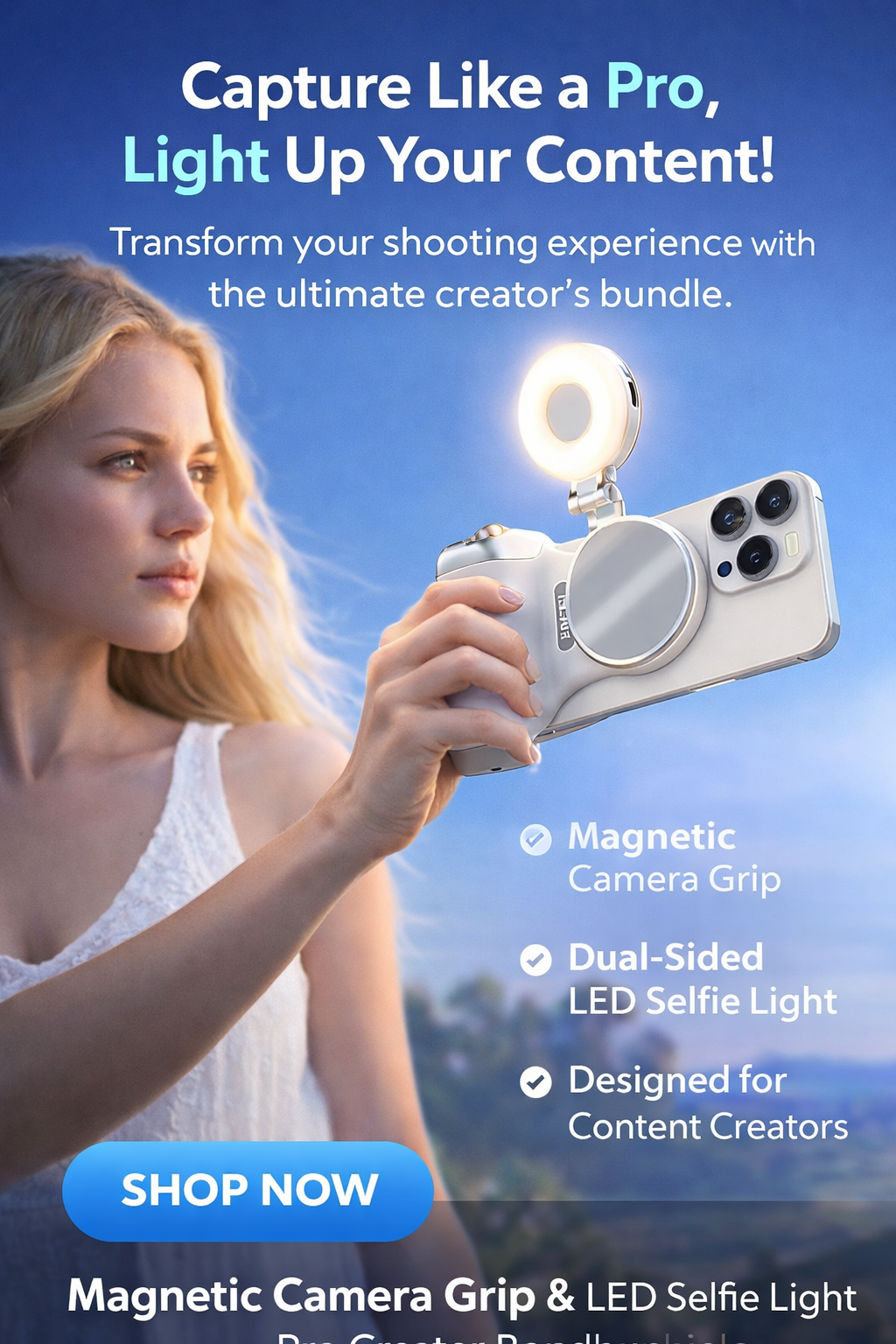 7-in-1 Magnetic Camera Grip & LED Light | Pro Creator Bundle